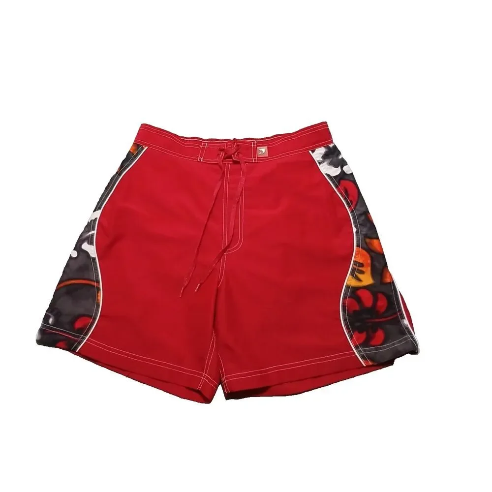 Marlin Trading Company Swim Shorts Men's‎ Red M Floral Pocket Drawstring Lined